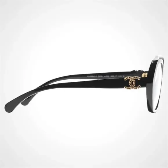 New CHANEL Eyeglasses Black Gold Chain CC Square Acetate Womens - Picture 3 of 5